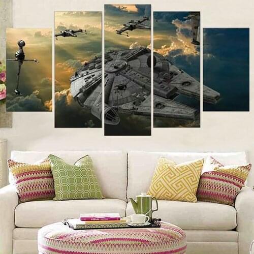 5 Pieces Wall Art Canvas Painting Space Warship Poster Modular Modern Home Decoration For Living Room Framework Pictures