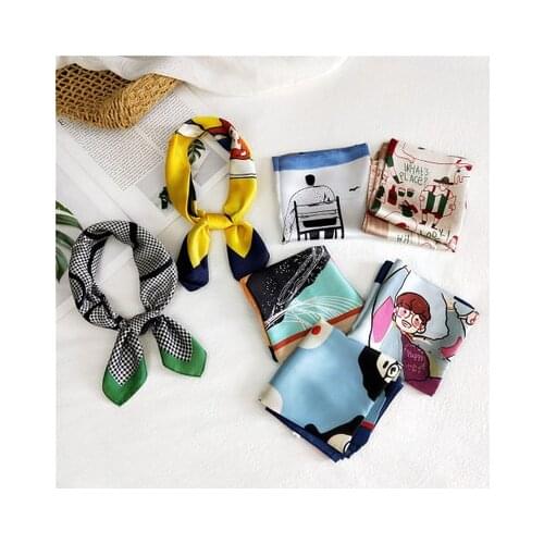 53*53cm All-match Korean-Style Cartoon Small Square Scarf Small Silk Scarf Female Headscarf Work Occupation Scarf
