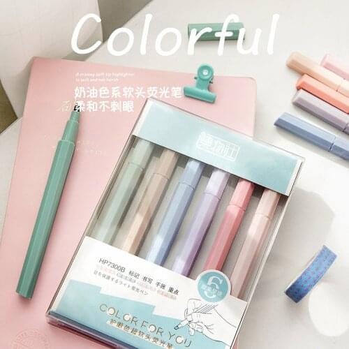6 PCS/lot Pastel Assorted Ink Highlighters Set with Chisel Tip for Exams Scrapbooking Planner School Office Home