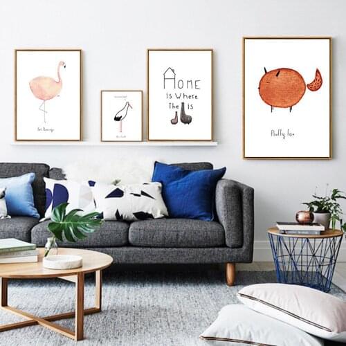 Nordic Abstract Cartoon Animal Bird Horse Whale Letter Canvas Painting Wall Picture Poster Living Children Room Decoration