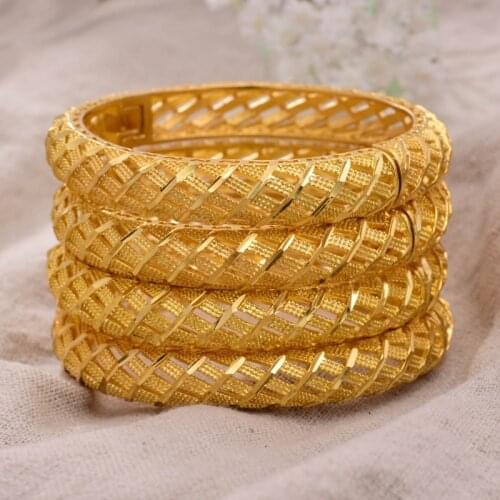 Annayoyo 4Pcs/lot 24K Dubai India Ethiopian Gold Filled Color Bangles For Women girls party jewelry Bangles&Bracelet gifts