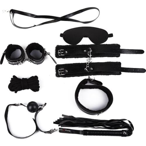 BDSM Kits Sexy Leather Plush Sex Bondage Set Handcuffs Sex Games Whip Gag Nipple Clamps Sex Toys For Couples Exotic Accessories