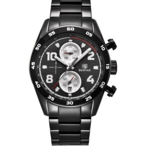 BENYAR BY- 5126 Brand Stainless Steel Band Watchl Back Water Resistant Watch Luxury Men Quartz Analog Wrist Watch