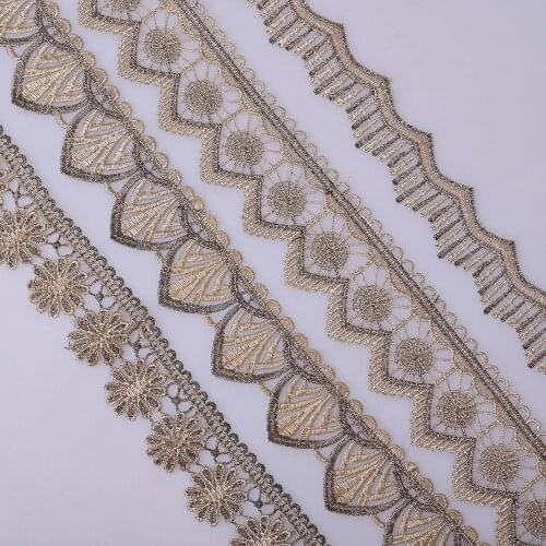 Cusack 3 meter 4 cm Gold Line Lace Trim Ribbon for Garments Home Textiles Trimmings DIY Crafts Lace Fabric 4 Models