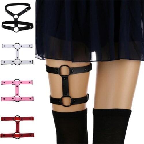 DIEZI Body Jewelry 2020 New Gothic Elastic Garter Belt Leg Black Circle Suspender Stockings Belt Leg Chain Harness PU Leather