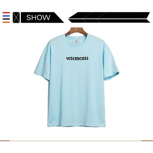 VETEMENTS French Street votements short sleeve T-shirt VTM wittermont printed light blue short sleeve T-shirt for men and women
