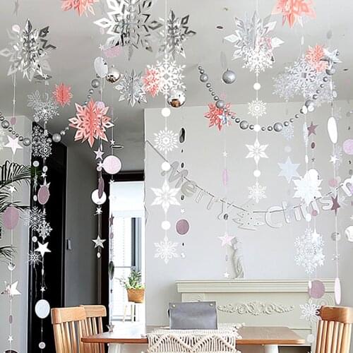 Frozen Party Decor 3D Artificial Snowflake Paper Garlands Navidad Ornaments Birthday Party Winter Christmas Decorations for Home