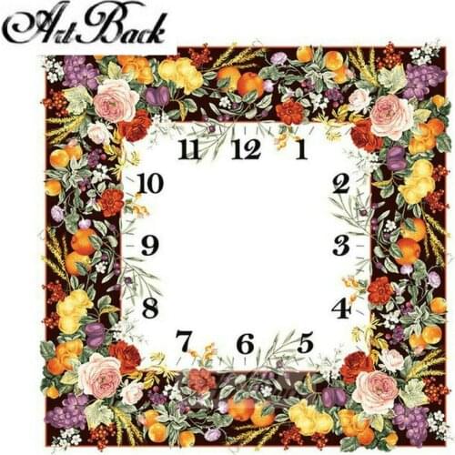 ArtBack diy 5d square diamond painting clock 3d full round drill time flower icon diamond mosaic wall decoration
