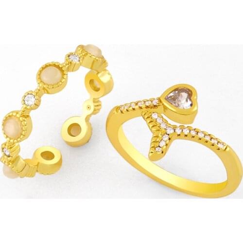 FLOLA Gold Plated Stone Open Cuff Rings For Women Adjustable Crystal Stacking Bypass Finger Ring CZ Wholesale Jewelry rigk61