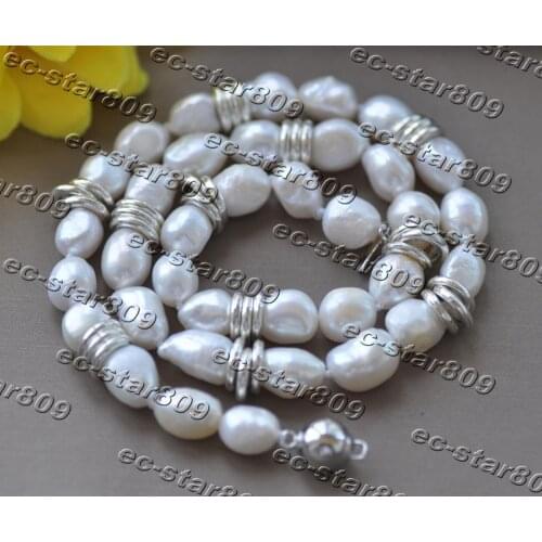 Z11296 17" 12mm White Baroque Freshwater Pearl Ring Necklace Women Fine Jewelry