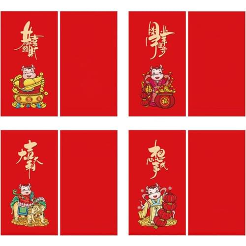 6Pcs 2021 New Year Cute Creative Red Envelope Thickened Three-dimensional Wedding Cartoon Purse Bag Envelopes Pouches