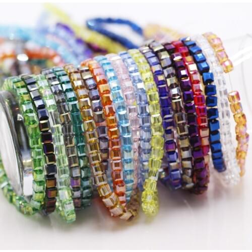 ZHUBI 95PCS/LOT AB Square Crystal Glass Faceted Beads 6MM Charms Jewelry Making Material DIY Crafts Pearl Beads for Decoration