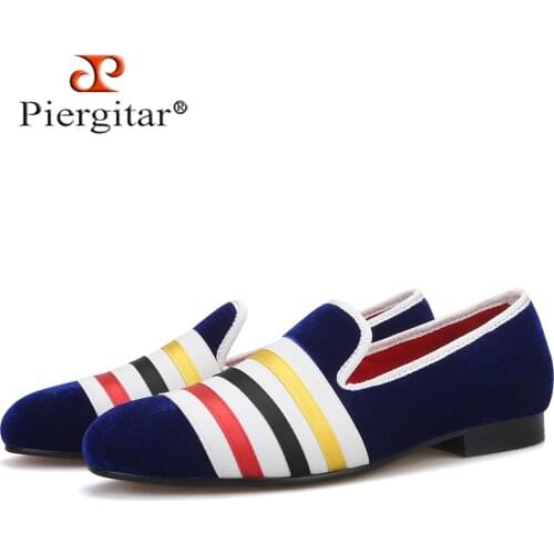 Piergitar brand handmade three colors bars design men velvet shoes slip-on wear wedding men dress shoes party men loafers
