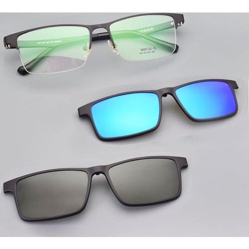 Half Frame Glasses Men Buckle Polarizing Clip on Sunglasses Magnet Stainless Steel Night Vision Goggles Driving Prescription