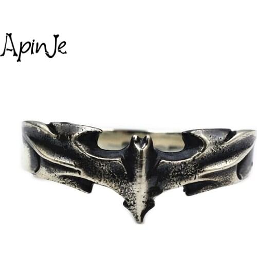 Apinje Vintage Fine 925 Sterling Silver Ring Men And Women Animal Bat Punk Retro Thai Silver Male Gothic Rings
