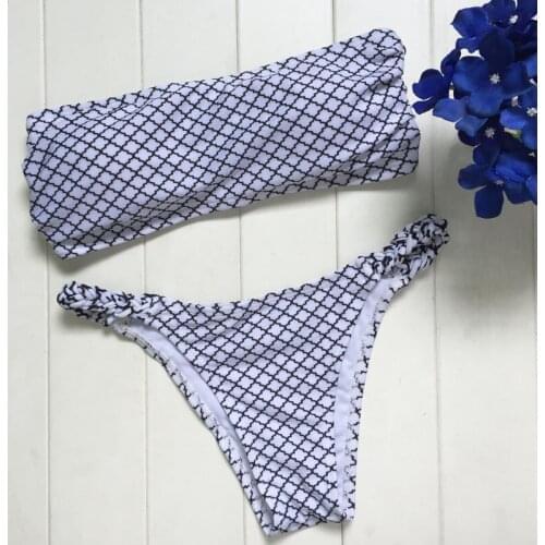The new 2020 strapless white houndstooth bikini with hand-woven bandages swimming suit for women girls swimwear triangle bikini