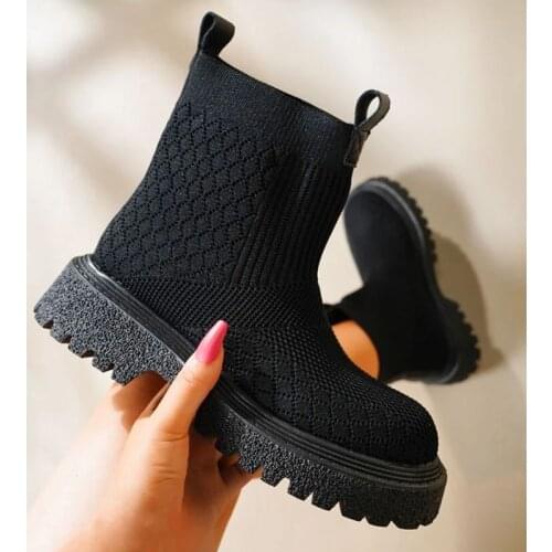 2022 Autumn Black Socks Women Boots New Ladies Knitted Short Boots Thick-soled Ankle Socks Women Shoes Woman Botas De Mujer