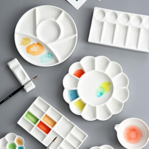 WaterCeramic Palette Color Mixing Paint Palette Tray For Watercolor Gouache Acrylic Painting Art Supplies