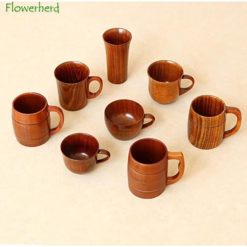 Beer Mug Coffe Mug Tea Mug Teaware Drinkware Wooden Cup with Handle European and American Style Cylindrical Wooden Cup