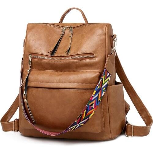 2021 College Bag For Women Hight Quality PU Leather Travel Backpacks Bags Woman Vintage Backpack Black Back Pack Luxury School