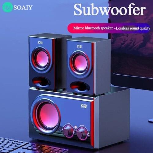 SOAIY high-power wooden bluetooth speaker sound column USB computer speaker subwoofer wireless speaker music center caixa de som