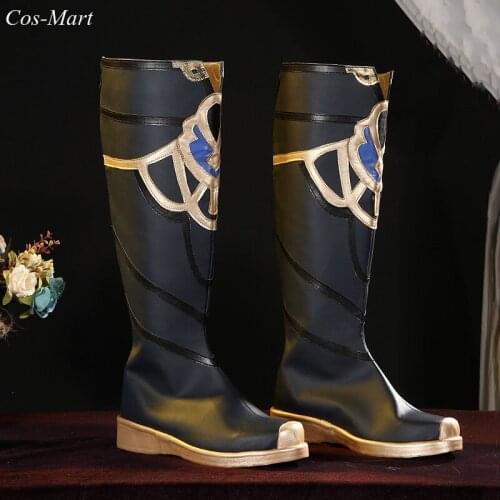 The High Quality Goods Game Genshin Impact Albedo Shoes Cosplay Universal Black Combat Boots 36-39 Size Unisex Role Play Used