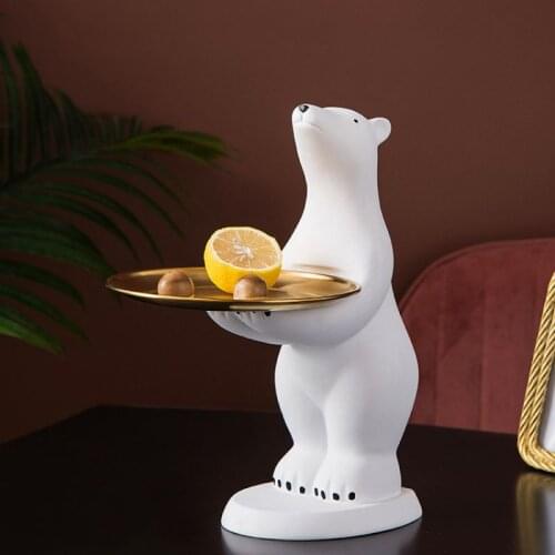 WEILEAD European Mini White Resin Polar Bear Figurines for Interior Decoration Modern Polar Bear Tray Room Decor Articles Home