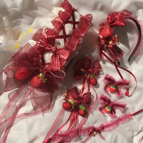 Sweet Lovely Lolita Strawberry Jam KC Hair Pin Soft Girl Japanese Bow Lace KC Headband Headwear Side Clip Hair Accessories
