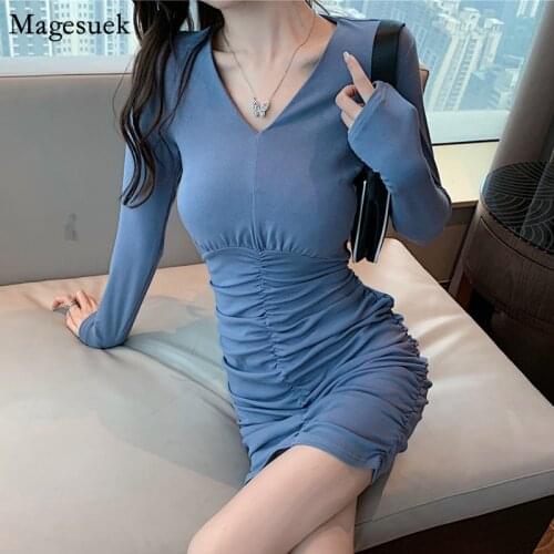 Women Long Sleeve V-Neck Party Black Dress New Fashion Autumn Sexy Bodycon Dress Lift Hips Mini Dresses for Women Vestidos 11900
