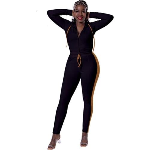 Side Patchwork Tracksuit Women Two Piece Set Autumn Clothes Zipper Hooded Top and Pants Jogging Suit Casual Womens Sets Outfits