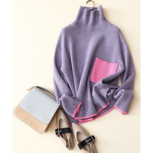 100% Cashmere High Collar Sweater Women Knitting Long Sleeves Ladies Casual Pullovers Knitwear Cashmere Thick Loose New Fashion