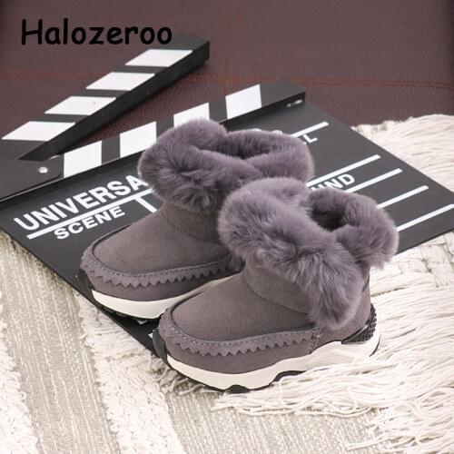 Winter Kids Snow Boots Baby Girls Fur Ankle Boots Children Black Brand Shoes Toddler Genuine Leather Shoes Boys Warm Shoes New