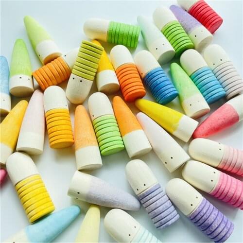 18pcs Wooden Peg Dolls Threaded Villain 6.5cm Kids Creative Nordic Wood Toys Rainbow Blocks Loose Parts Kids Educational Toys