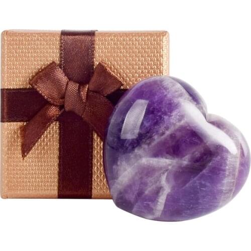 45X40X20mm Natural Amethyst Heart Shaped Love Stone Craft Home Decor Ornamrnt Jewelry with Gift Box Chakra Reiki Healing Crystal
