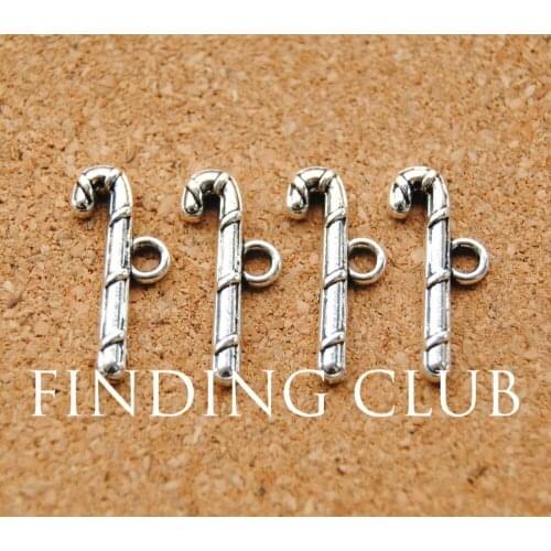 50 pcs Silver Color Charm Pendants Crutches Candy Cane Fit diy Snake Chain Bracelet Female Jewelry 20x9mm A888