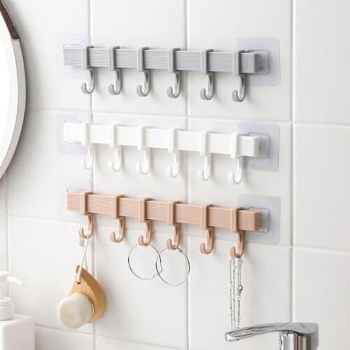 6 Hooks Wall Hanging Hook Rack Kitchen Kitchenware Towel Hook Hanger for Wall Door Back Kitchen Bathroom Organizer Self Adhesive