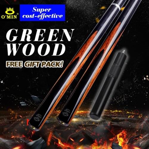 O'MIN Green Wood Billiard Cue 3/4 Snooker Cues 9.5mm Tip Ash shaft Green Sandalwood Butt Case with Extension High-end For Black8