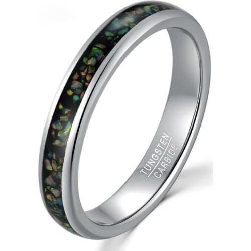 Bohomia 4mm Dome Inlaid Opal Tungsten Steel Ring Men and Women Engagement Jewelry