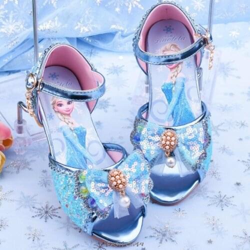 Disney Girls Sandals Frozen 2 Elsa Princess Shoes Little/Big Girls Crystal Shoes Children High Heels Kids Beautiful Show Shoes