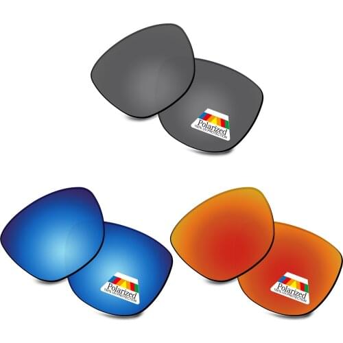 Bwake 3 Pairs Black & Blue & Fire Red Polarized Replacement Lenses for-Oakley Frogskins OO9013 Sunglasses Frame