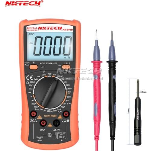 NKTECH Digital Multimeter NK-891D True RMS AC DC Voltage Current 20uA 20mF Capacitance Resistance Diode Transistor NPN PNP Test