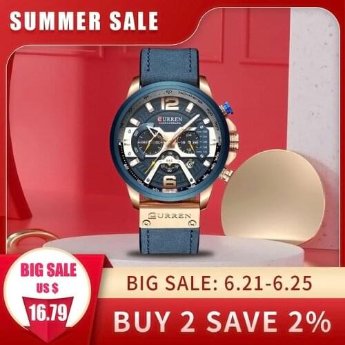 CURREN Leisure Sports Blue Top Brand Luxury Military Leather Gift To Boyfriend Husband Fashion Timing Quartz Electronic Watch