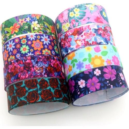 DHK 50yards Flowers Jungle Rose Printed Grosgrain Ribbon Accessory Hairbow Headwear Decoration DIY Wholesale OEM S1459