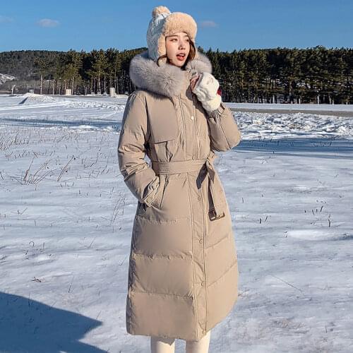 Long Down Winter Jacket Women Thicken Warm Winter Coats Female White Duck Down Coats Parkas Woman Big Fur Collar Hooded Jackets