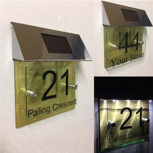DIY House Number Modern home number solar home number led house sign door number street gold metal glass effect solar