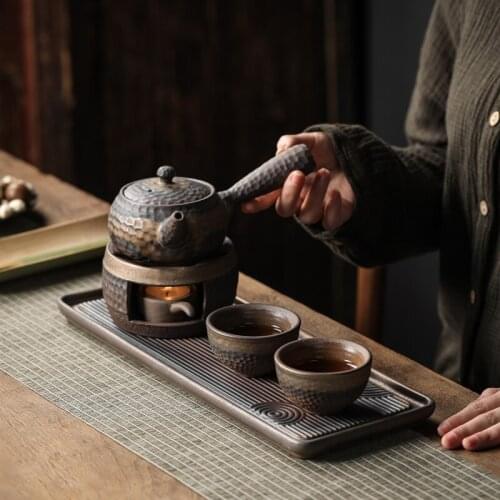 Coarse Pottery Warm Tea Stove Japanese-Style Handmade Vintage Tea Warmer Tea Pot Ceramic Kung Fu Tea Set Warm Tea Set WF