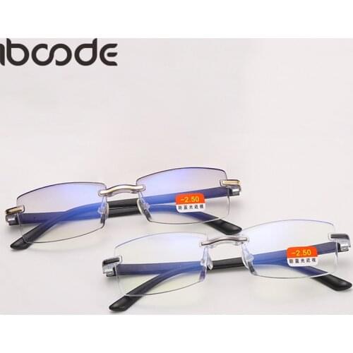 Iboode Finished Myopia Glasses Men Women Diamond Cutting Rimless Anti Blue Light Nearsighted Eyeglasses Goggle -1.0 -1.5 To -4.0