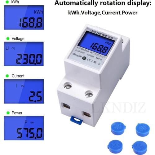 Din Rail kWh meter 220V/230V 5(80)A 50/60Hz Phase 2 Wire LCD Digital Display Power Consumption Energy Electric Meter AC