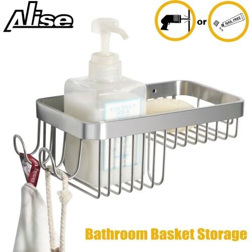 Alise Non-Drilling Shower Caddy Shower Basket with Two Hooks Shower Organiser 304 Stainless Steel Bathroom Basket Storage