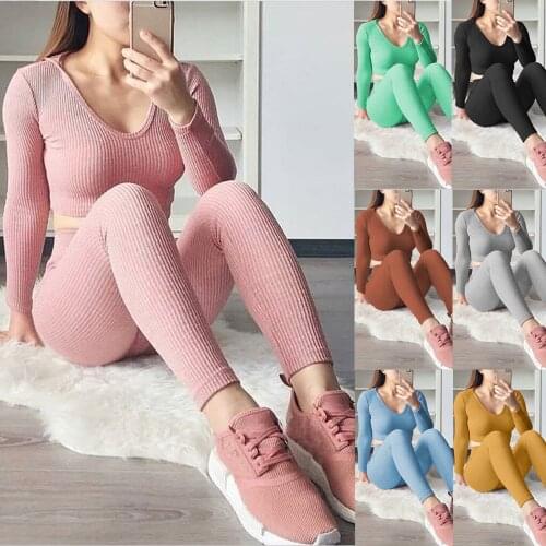 2020 New Urban Casual Fashion Solid Color Hooded Long Sleeve Two-Piece Suits For Autumn Female Short Lumbar Tops Long Pants Suit